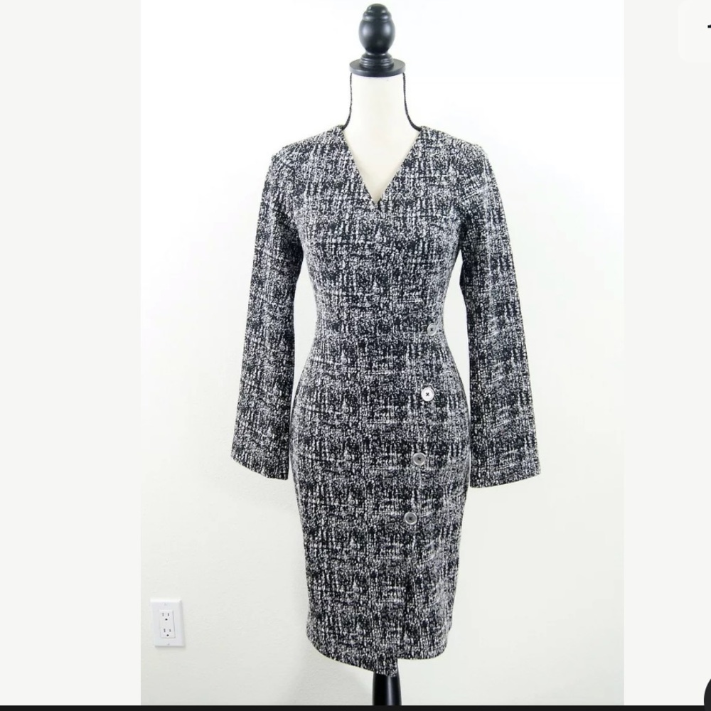 New Donna Karan Textured Stretch Faux Wrap Dress 4